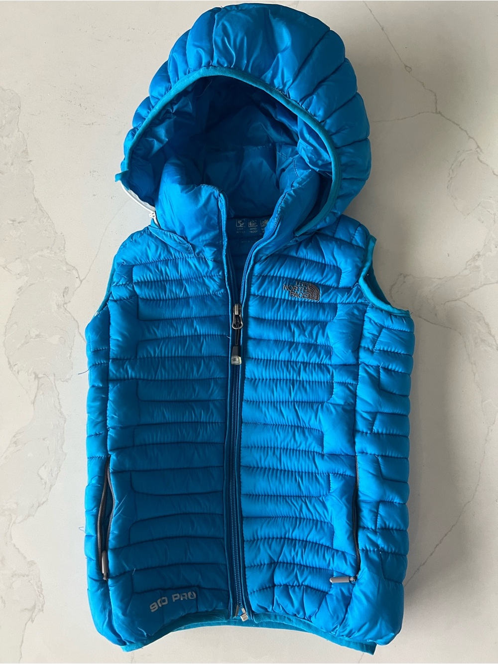 Boys The North Face Turquoise Quilted Puffer Vest with Logo